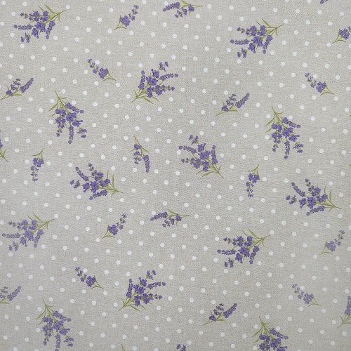 Pöttyös alapon levendulák vízlepergető terítő anyag