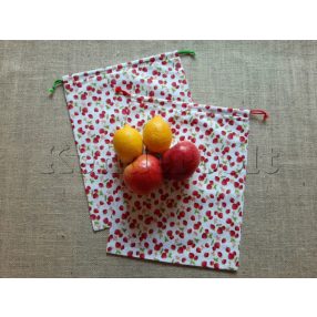   Öko zsák megkötős (mintás pamut vászonból) - eper 2 db/csomag