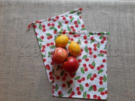 Öko zsák megkötős (mintás pamut vászonból) - cseresznye 2 db/csomag