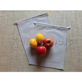   Öko zsák megkötős (mintás pamut vászonból) - szürke-fehér pöttyös 2 db/csomag