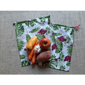   Öko zsák megkötős (mintás pamut vászonból) - filodendron 2 db/csomag