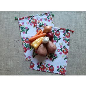   Öko zsák megkötős (mintás pamut vászonból) - hagyományos, fehér 2 db/csomag