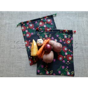   Öko zsák megkötős (mintás pamut vászonból) - hagyományos, fekete 2 db/csomag