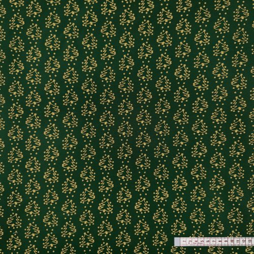 Kis karácsonyfák (zöld-arany) karácsonyi pamutvászon