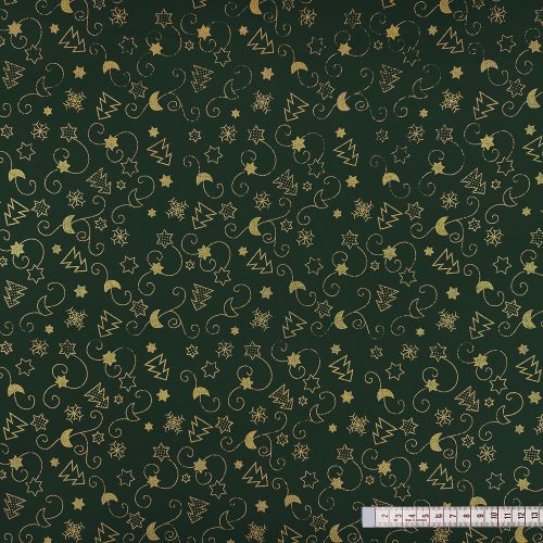 Karácsonyi varázslat (zöld-arany) pamutvászon