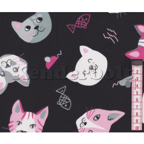 Cicafejek (fekete) pamutvászon