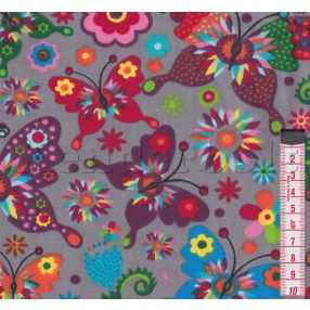 Színes pillangók (szürke) pamutvászon