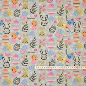 Húsvéti nyuszis, tojásos (szürke alapon) pamutvászon