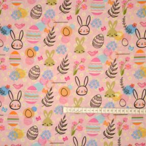   Húsvéti nyuszis, tojásos (rózsaszín alapon) pamutvászon