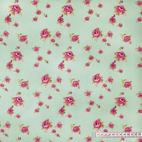 Rózsa zöld alapon pamutvászon