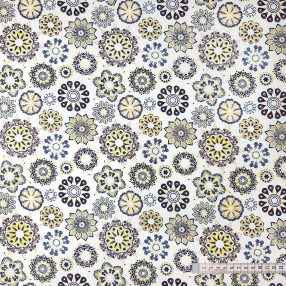 Mandala fehér alapon kék pamutvászon