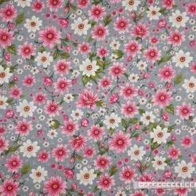 Virágok szürke alapon pamutvászon