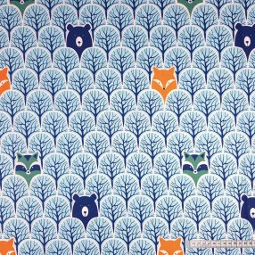 Erdő állatokkal (türkiz) pamutvászon