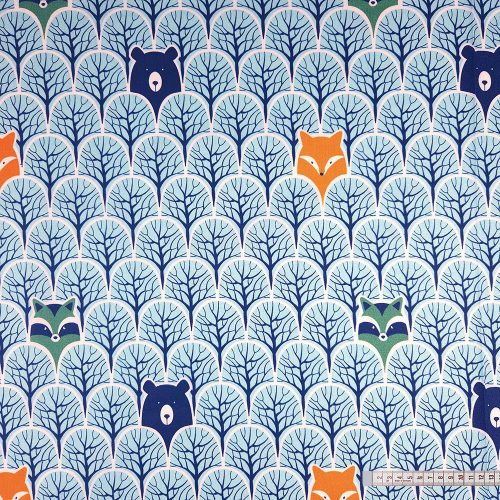 Erdő állatokkal (türkiz) pamutvászon