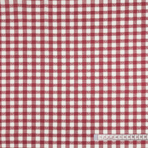 Kockás, 10 mm (piros szivecskés) pamutvászon