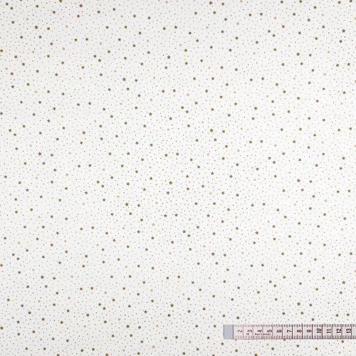 Mini Csillagok (arany és bézs) fehér alapon pamutvászon