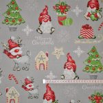 Karácsonyi manók és szarvasok (szürke) dekorszövet