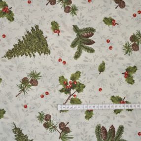Nordmann fenyő karácsonyi mintás dekorszövet