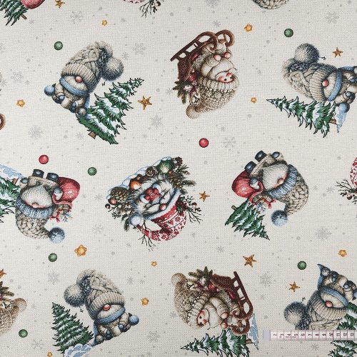 Csillogó ünnepi manóvilág dekorszövet