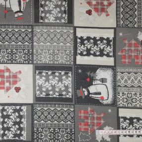   Skandináv karácsonyi patchwork  (szürke és piros) dekorszövet