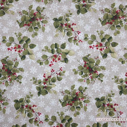 Hópehely és magyal karácsonyi dekorszövet