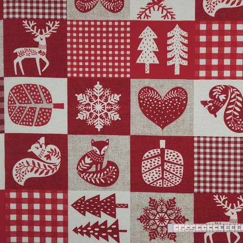 Téli patchwork mesevilág (piros) karácsonyi dekorszövet