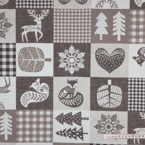   Téli patchwork mesevilág (szürke) karácsonyi dekorszövet