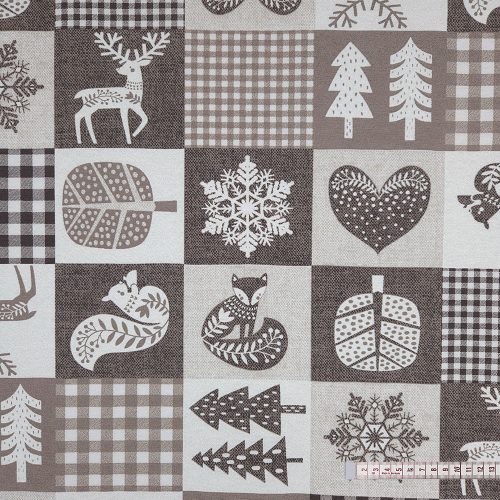 Téli patchwork mesevilág (szürke) karácsonyi dekorszövet