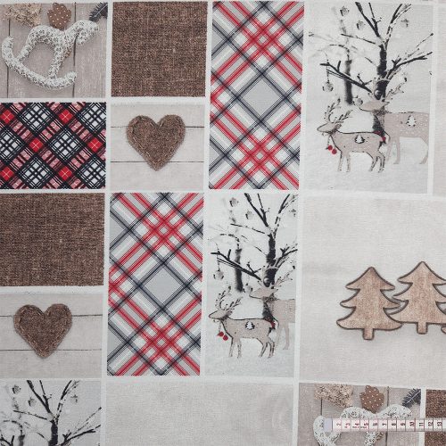 Rénszarvasos patchwork karácsonyi dekorszövet