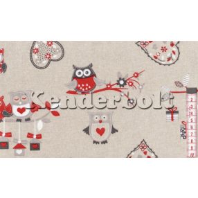 Baglyok (piros) dekorszövet