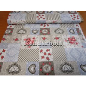 Vintage LOVE (kék, korall) dekorszövet