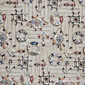 Hajó kormánykerék, mentőöv, vasmacska dekorszövet