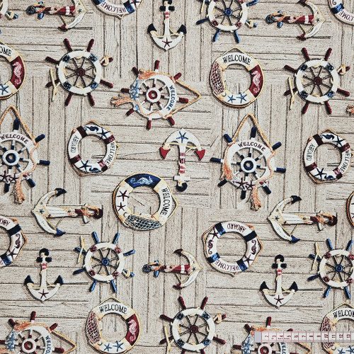 Hajó kormánykerék, mentőöv, vasmacska dekorszövet