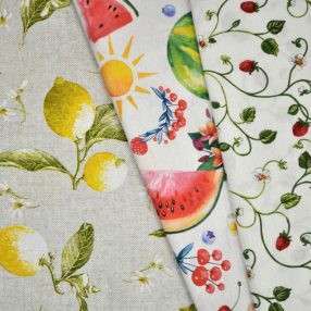 Zöldség, gyümölcs mintás dekorszövetek